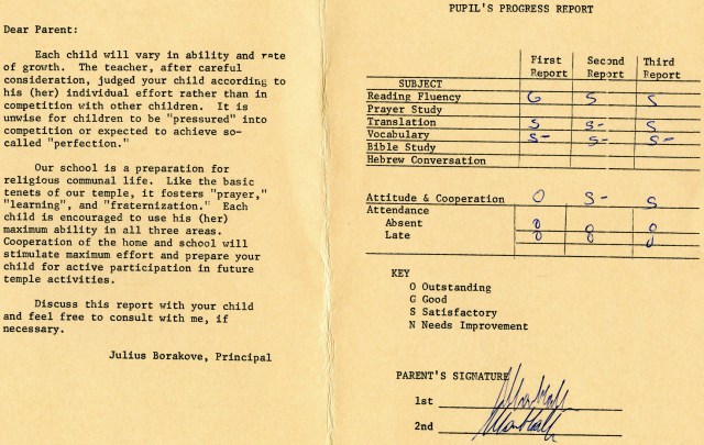 Hebrew I Report Card 2