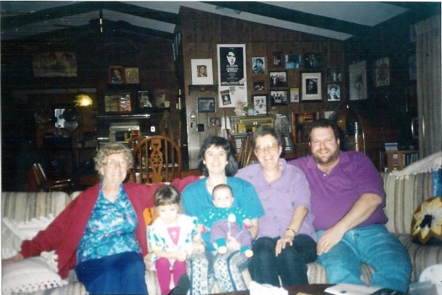 Great Grandma Frances,  Sam, Lisa, Joelle, Grandma Marie and Jon in Great Aunt Barbara's home in Riverside, CA | February 1995